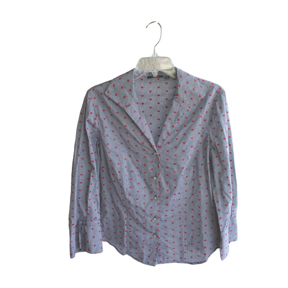 Carlisle Ladies Embroidered Gingham Blouse Black White Red Size 10 93141